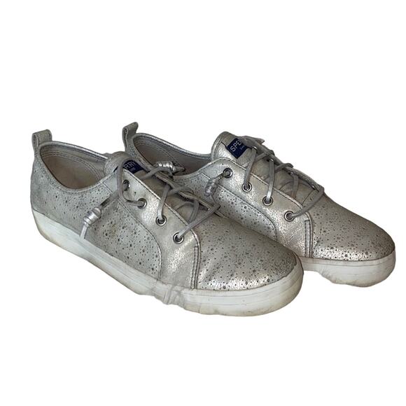 Sperry Crest Vibe Silver Perforated Sneakers 6 - Picture 1 of 10